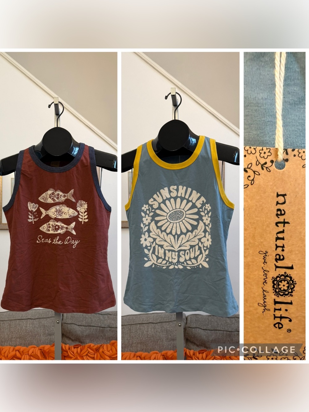 NWT Natural Life Ringer Tank Top Set Seas The Day & Sunshine In My Soul